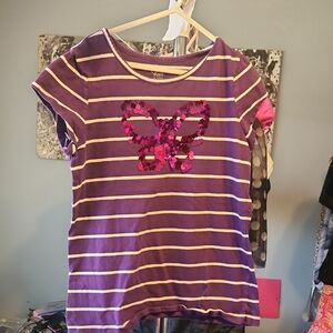 Purple Striped Kids Shirt with Sequin Butterfly by